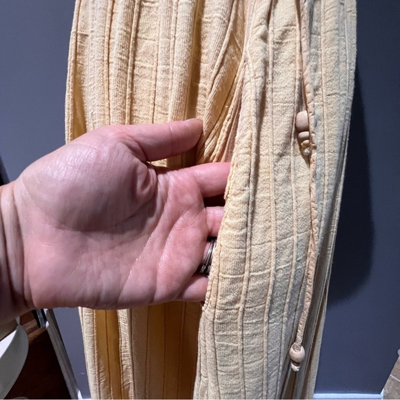 Vintage 90s Free People Yellow Ankle Thick Cotton Sun Dress With Lace Up Sides S - Picture 7 of 13